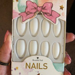 Coffin-Shaped White Designer Nails